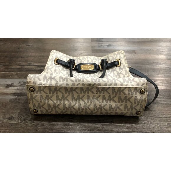 Michael Kors White & Navy Blue Purse HandBag Canvas East West - Picture 6 of 7